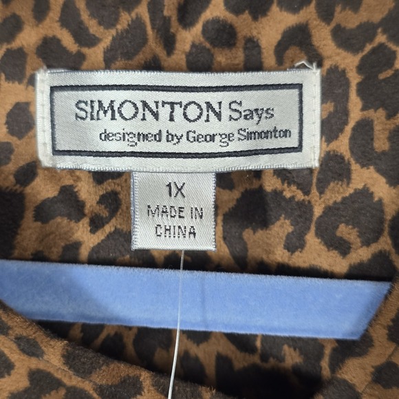 Simonton Says 1X Black Knit Jacket Leopard Trim Open Front Statement Collar - Picture 12 of 15